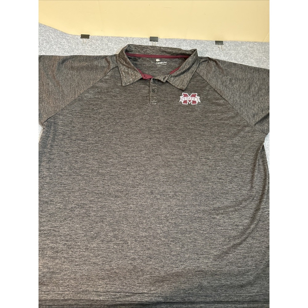 Mississippi State Bulldogs Polo Shirt Grey Mens Sz 2X Bulldog Logo